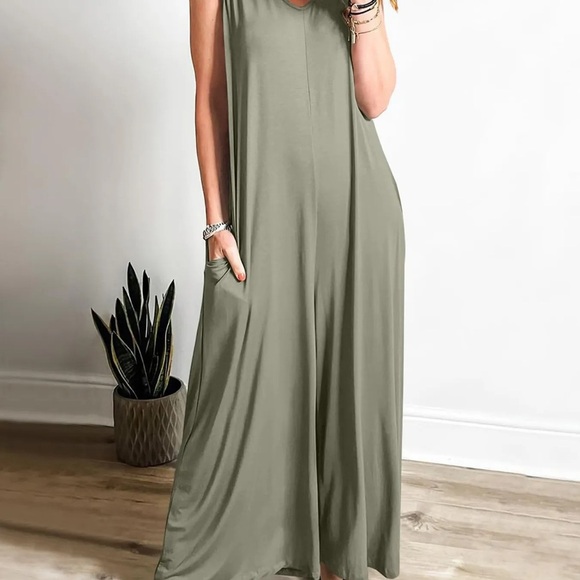 HYFVE Pants - HYFVE Olive Green Wide Leg Jumpsuit Size Large | Soft Stretch Lounge Romper